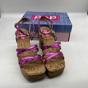 Pop Womens Admission Heeled Sandals Pink Fuschia Size 8.5M